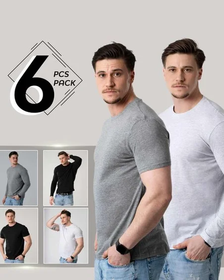 Мъжка 6 бройки комплект дълъг и къс ръкав тениски
