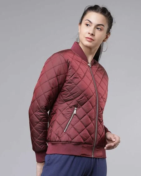 Women Solid Quilted Jacket
