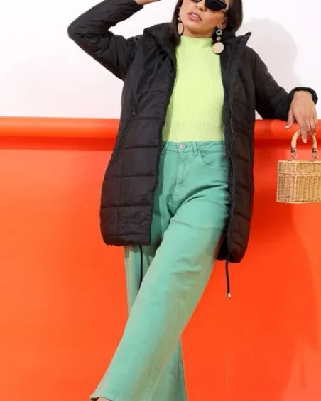 Women Padded Long Length Hooded Jacket